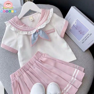 🎏桃氣BABY🍑 女童夏季套裝2022新款夏裝洋氣兒童JK制服學院風女孩水手服兩件套