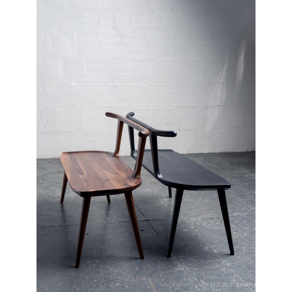 客廳實木長椅  丹麥實木長條凳帶靠背創意家用餐桌凳子設計師原木長板凳簡約長椅