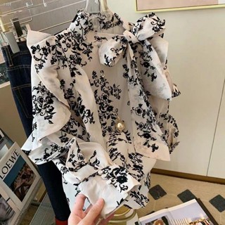 【新款 新品】韓版 日系 法式 宮廷風 蝴蝶結 碎花 襯衫女 秋冬 2025新款 復古 港味 長袖 泡泡袖 襯衣 上衣