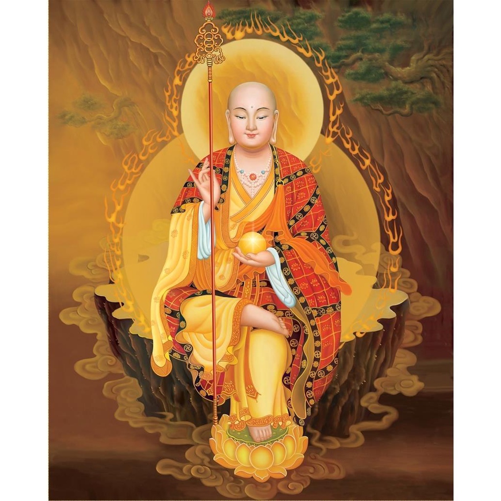 結緣豎版佛教畫像地藏王菩薩掛圖掛畫描金手繪法相相框擺臺塑封畫