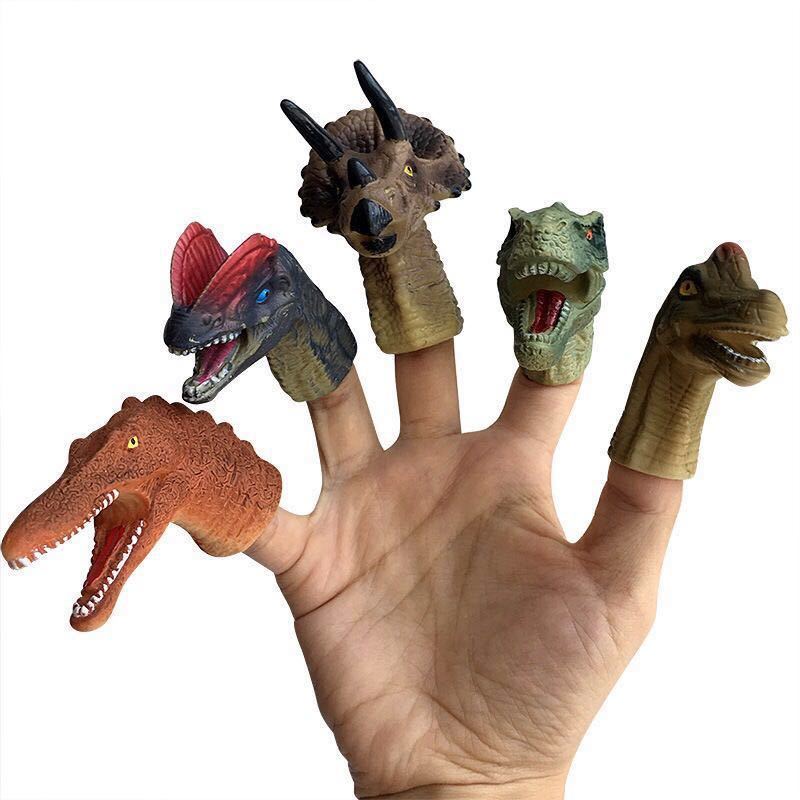寶寶手偶玩具恐龍手指偶霸王龍三角龍劍龍恐龍手腳頭套軟膠動物園