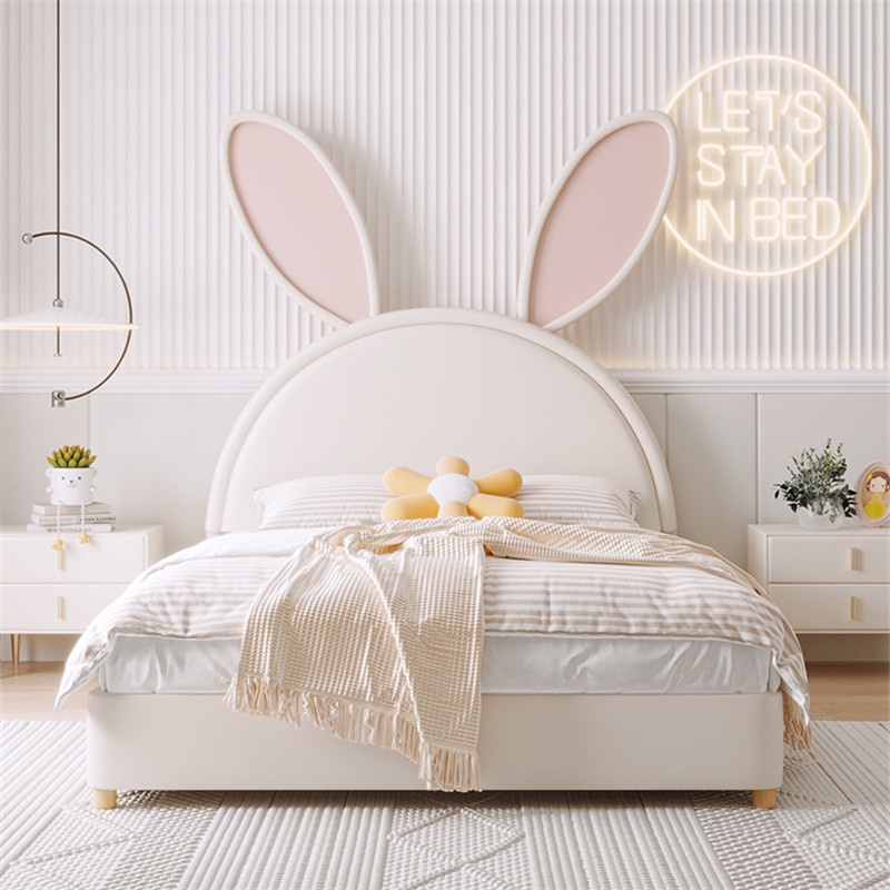 【King&amp;Queen】山姆傢具 大床 雙人床可愛兔子兒童床北歐公主實木床架 雙人床架 單人床架  高架床 掀床 臥室床