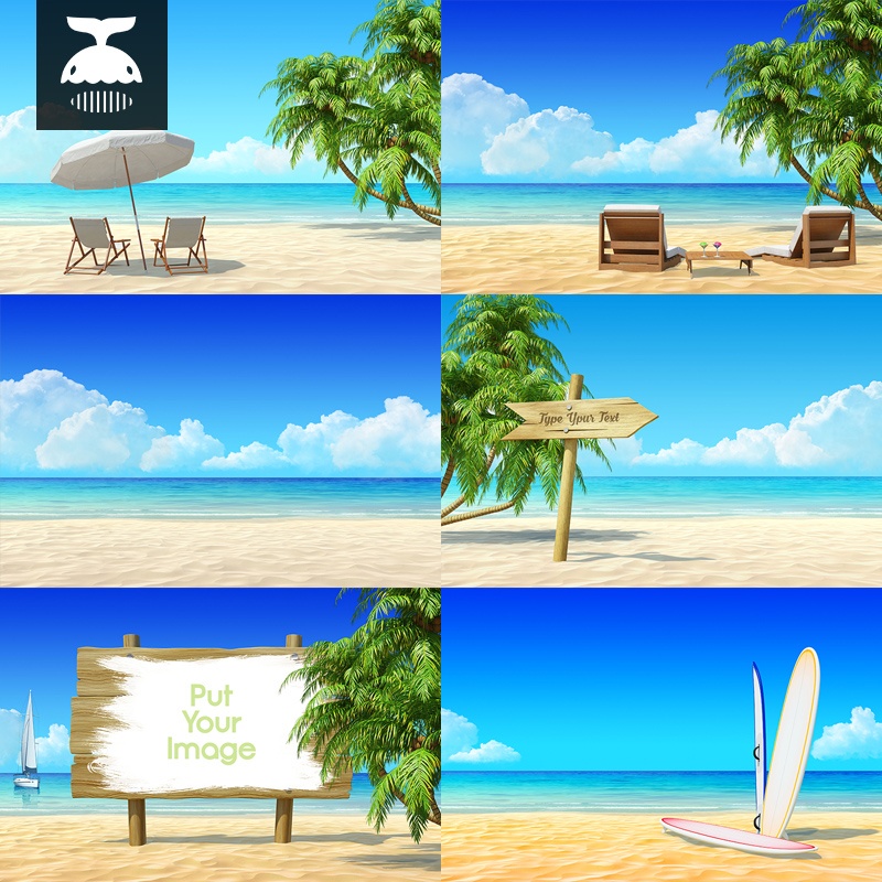 【素材资源】夏日海灘PSD素材夏季海邊沙灘海景風景廣告素材圖片背景PSD素材【黑鲸】