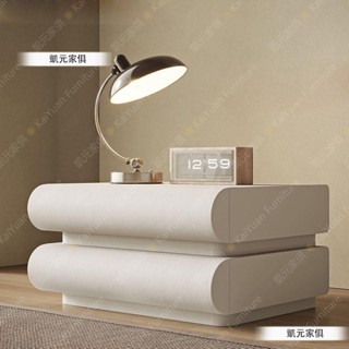 【凱元家居】 KaiYuan Furniture意式極簡床頭櫃三抽皮質網紅奶油風臥室大尺寸實木床邊收納櫃