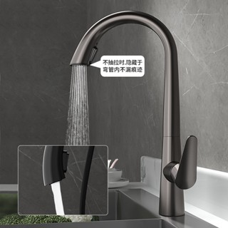 槍灰全銅廚房抽拉式冷熱水龍頭水槽洗菜盆洗碗池萬向伸縮家用龍頭 廚房水龍頭 360度 流理臺龍頭