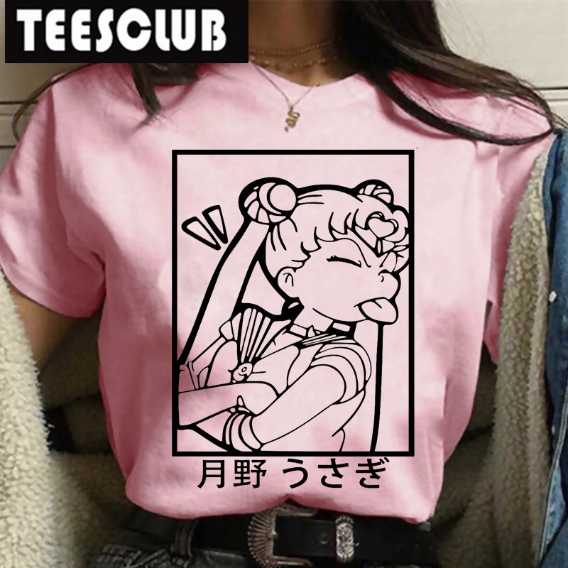 定制 Sailor Moon Pink T Shirt 日本動漫美少女戰士周邊夏季短袖T恤