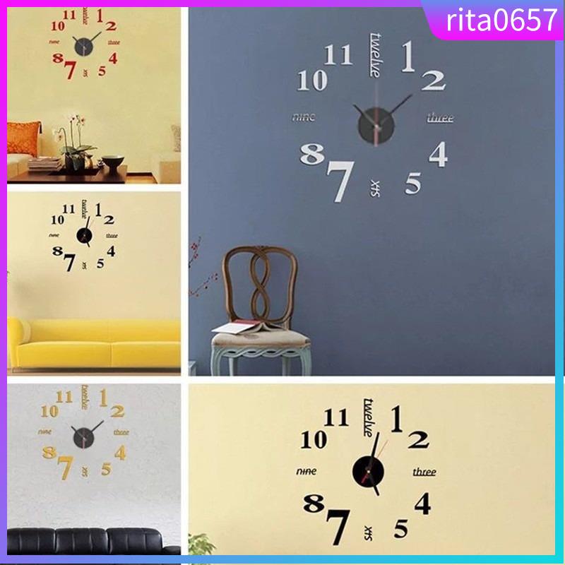 3D Wall Clock DIY Digital Mirror Wall Clock Wall Sticker Rem