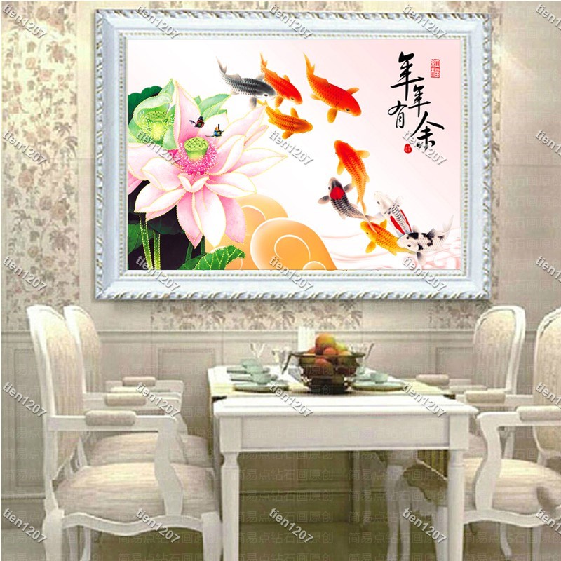 ｛心水♡｝-5d畫年年有餘貼磚石十字繡客廳九魚圖滿鑽簡單繡餐廳♡tien1207