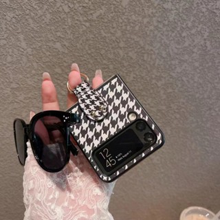 千鳥格皮革指環三星zflip 6 5手機殼zflip 4 zflip3 OPPO Findn3flip 5G摺疊屏保護套