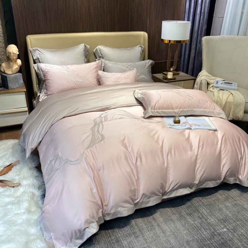 免運 3色/歐式100支長絨貢緞純棉刺繡床包組 ikea床墊尺寸 專櫃品質 雙人床包 雙人加大床包
