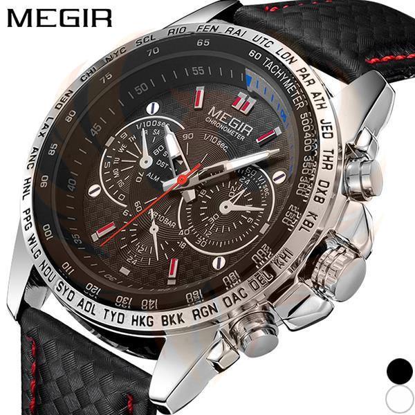 MEGIR 1010G Men's Sport PU Leather Watch台灣熱賣 滿888免運
