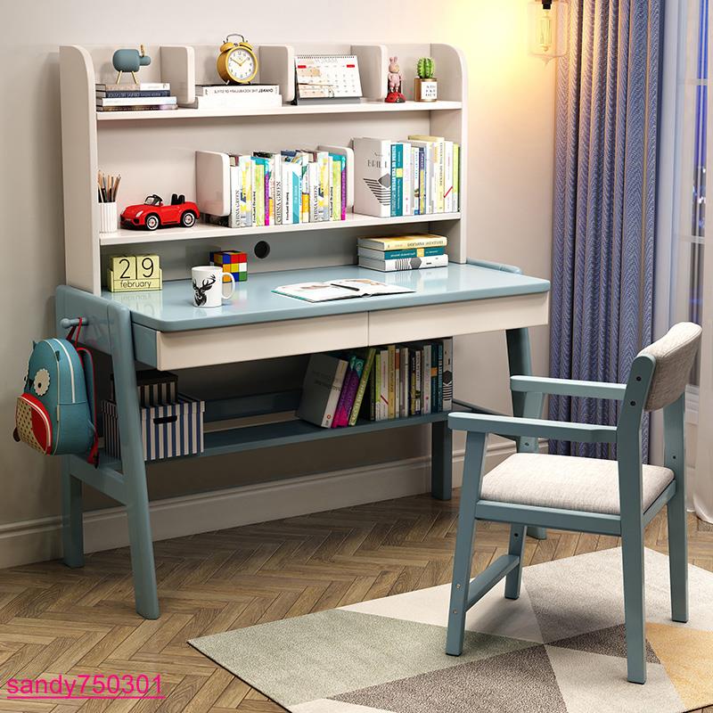 精選（高品質）實木兒童書桌書架一體桌女孩臥室升降小戶型男童80cm椅子一套組合