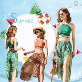 多件式泳衣 比基尼 保守泳衣 平口綠色 分體平角綠色海邊度假沙灘游泳衣