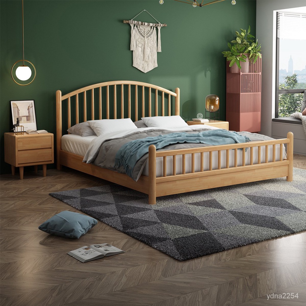 【King&amp;Queen】山姆傢具#北歐實木床現代簡約1.8m雙人床主床架 雙人床架 單人床架 雙人床高架床 掀床 臥室床