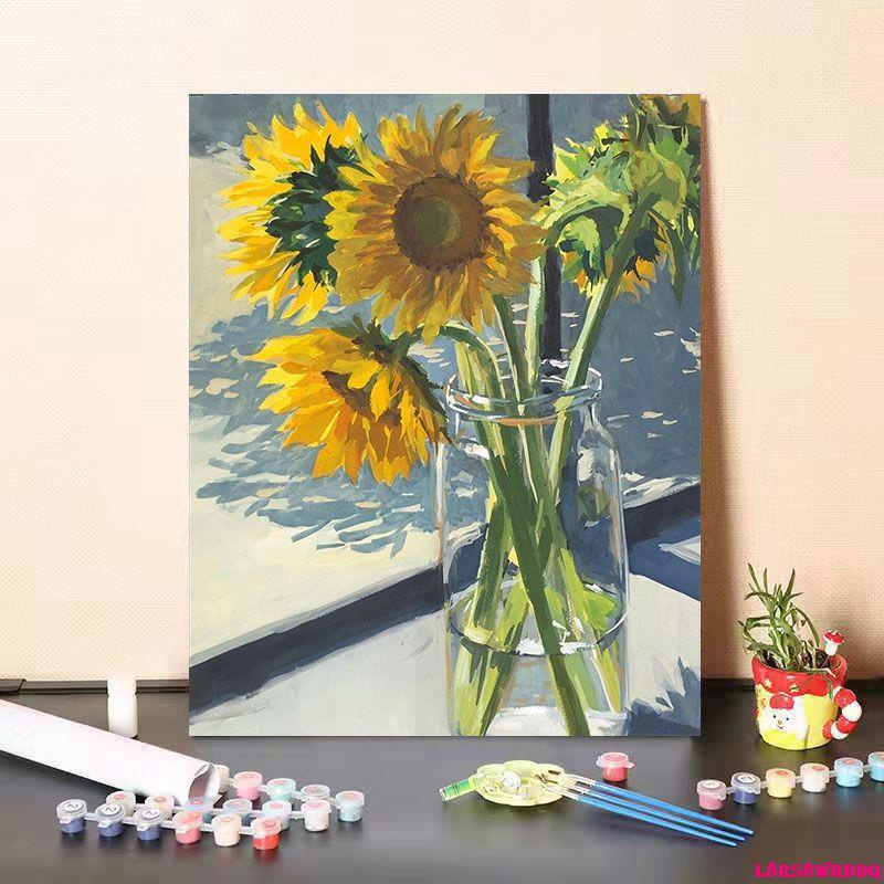 油畫-向日葵DIY數字油畫花卉卡通人物涂色減壓治愈裝飾畫生日暑期必備