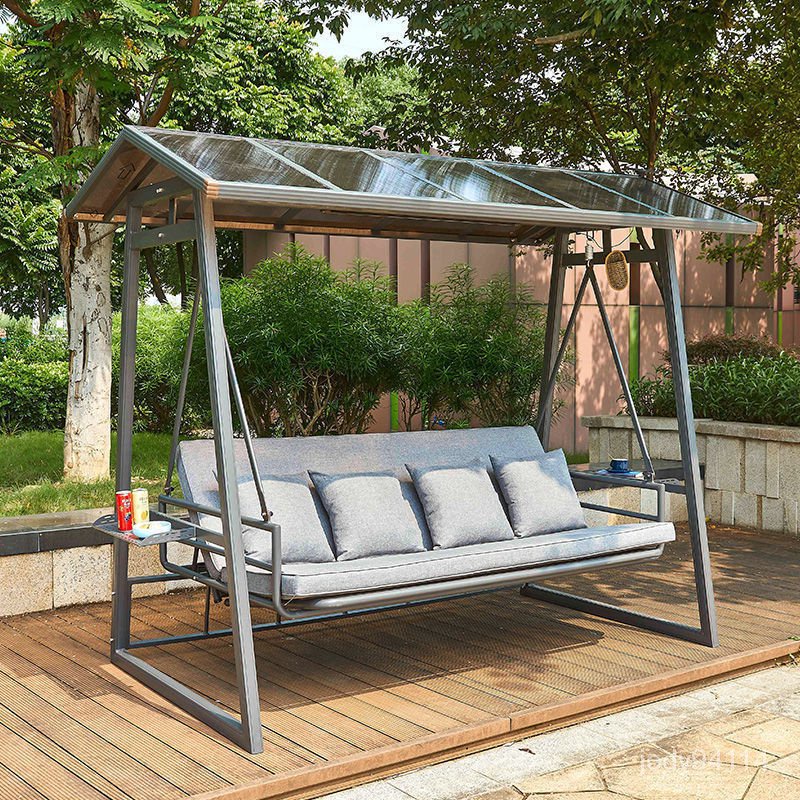 戶外庭院花園鞦韆躺椅別墅室外太陽能鑄鋁搖椅搖床網紅弔椅鞦韆床 VPIF
