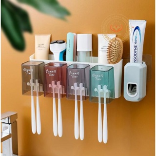 衛生間免打孔壁掛電動牙刷牙膏置物架刷牙杯掛牆式漱口杯牙缸套裝 免打孔壁掛設計 普通牙刷電動牙刷均可使用