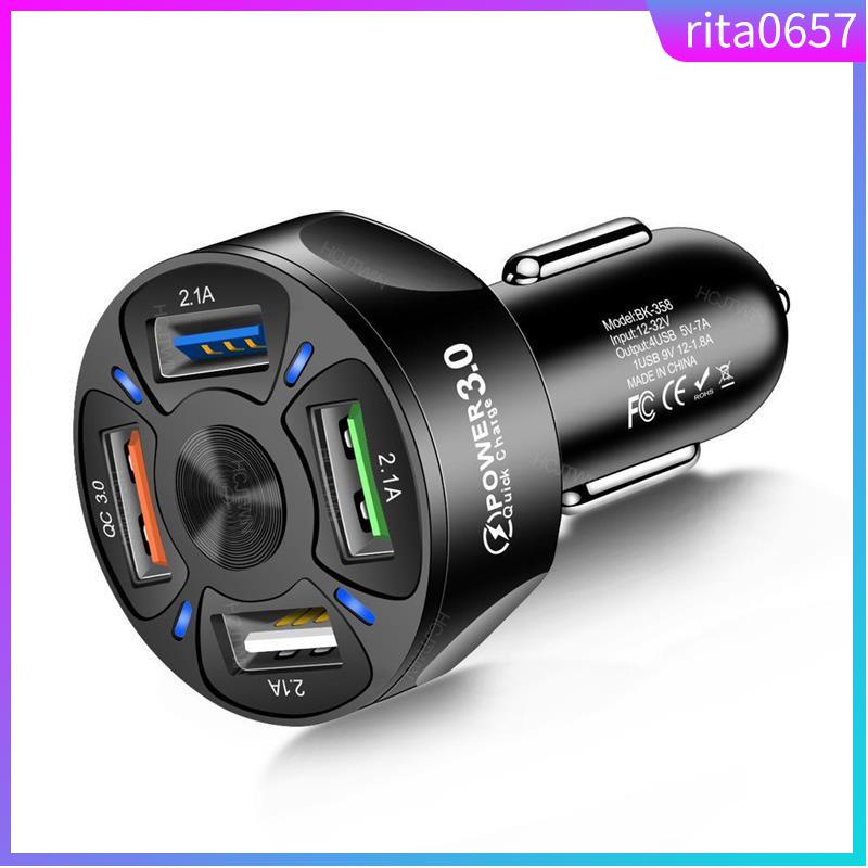 4 in 1 Car Charger Adapter 7A 35W USB Quick Charge Device wi