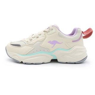 KangaROOS 米/籃/紫 皮革 網布 復古 老爹 休閒 運動鞋 女款 NO.J1132【新竹皇家 KW21334】