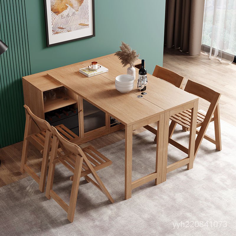餐桌 伸縮桌 北歐實木餐桌餐邊櫃一體小戶型傢用可折疊變形多功能收納喫飯桌子