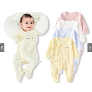初生嬰兒連身衣全棉春秋護手哈衣包手包腳新生兒衣服滿月寶寶睡衣
