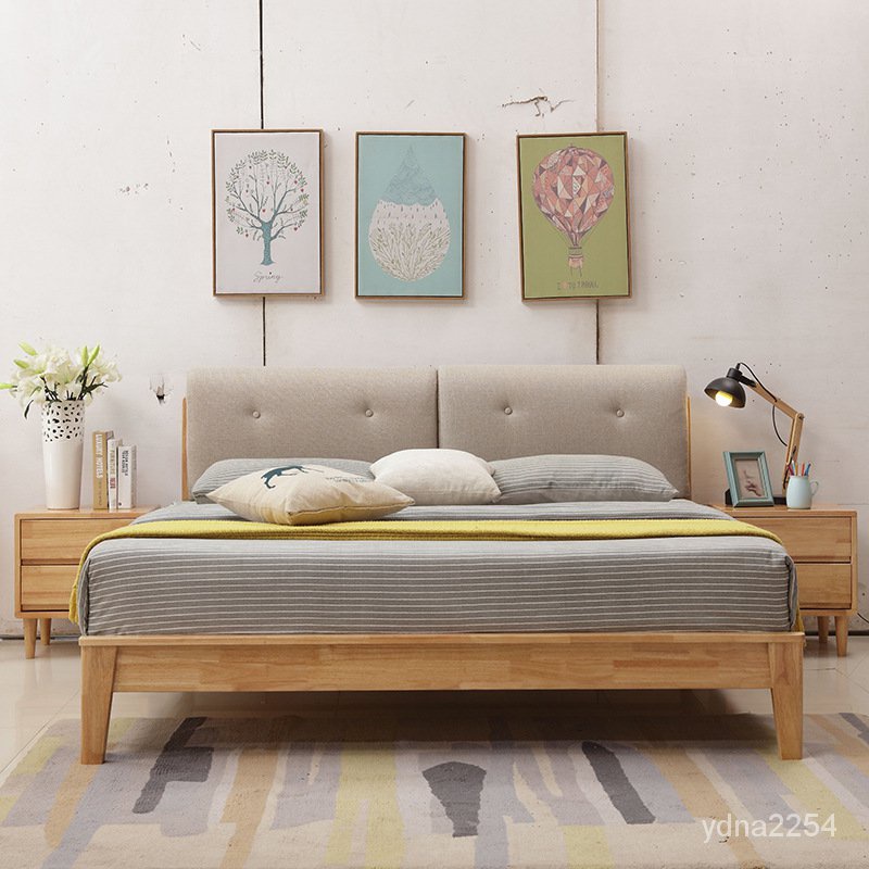 【King&amp;Queen】山姆傢具北歐全實木現代橡膠木1.8米雙人床床架 雙人床架 單人床架 雙人床 高架床 掀床 臥室床
