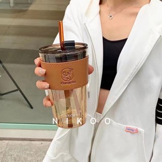 NIKOO★現貨★玻璃吸管杯 ins吸管水杯 玻璃隨行杯 玻璃杯 玻璃咖啡杯 玻璃水杯 吸管杯子 透明杯 透明玻璃杯 隨
