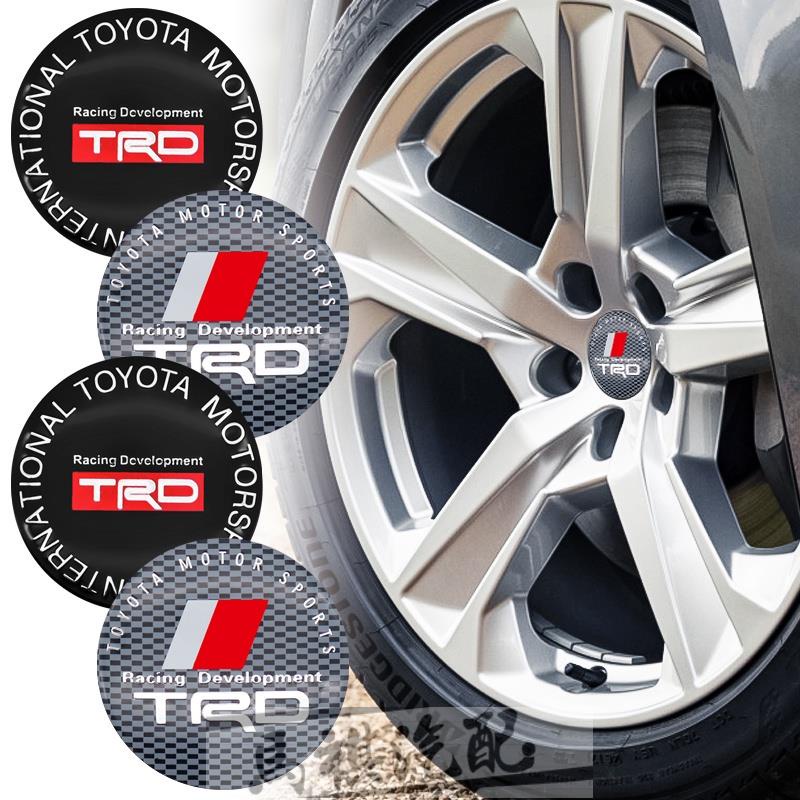 4 件 56 毫米輪胎輪轂中心 TRD 標誌貼紙輪轂蓋貼花適用於豐田 CROWN COROLLA REIZ 凱美瑞漢蘭達