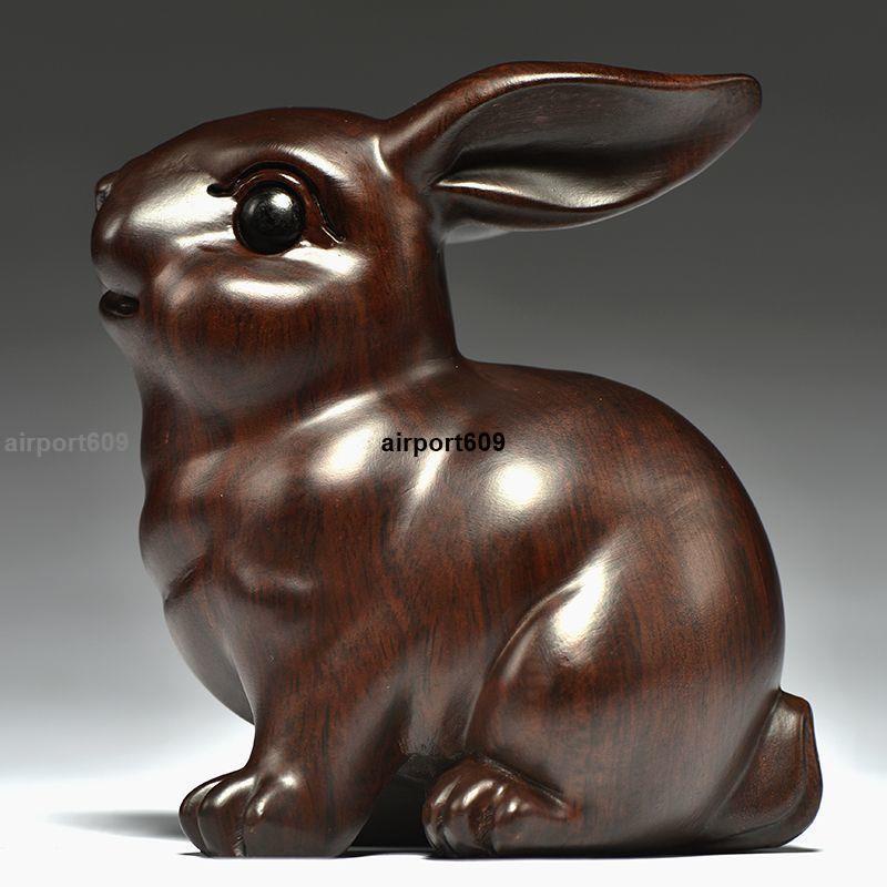 【破損包賠】木雕精品黑檀實木雕刻兔子擺件三合十二生肖木頭兔屬兔家居客廳裝飾品送禮