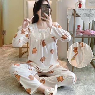 產後月子服春秋季長袖哺乳衣餵奶大碼孕婦睡衣懷孕期套裝春夏薄款 月子服 哺乳睡衣 產後餵奶哺乳衣 居家服長袖長褲 MA14