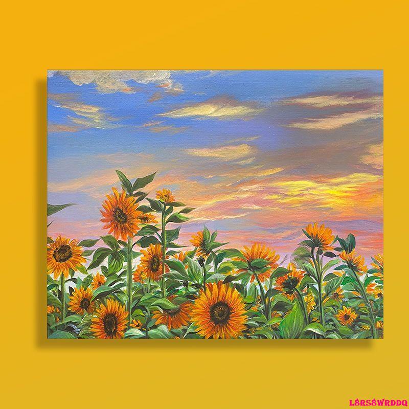 油畫-向日葵數字油畫diy填充油彩畫植物花卉手工涂色解壓畫治愈裝飾畫