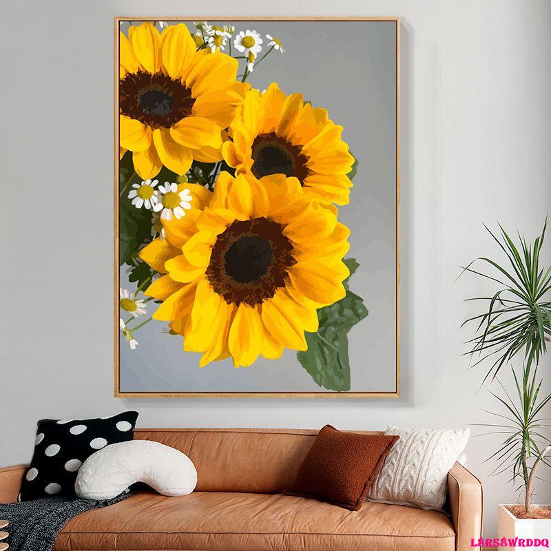 油畫-手繪填色向日葵太陽花diy數字油畫填充油彩畫減壓房間裝飾丙烯畫