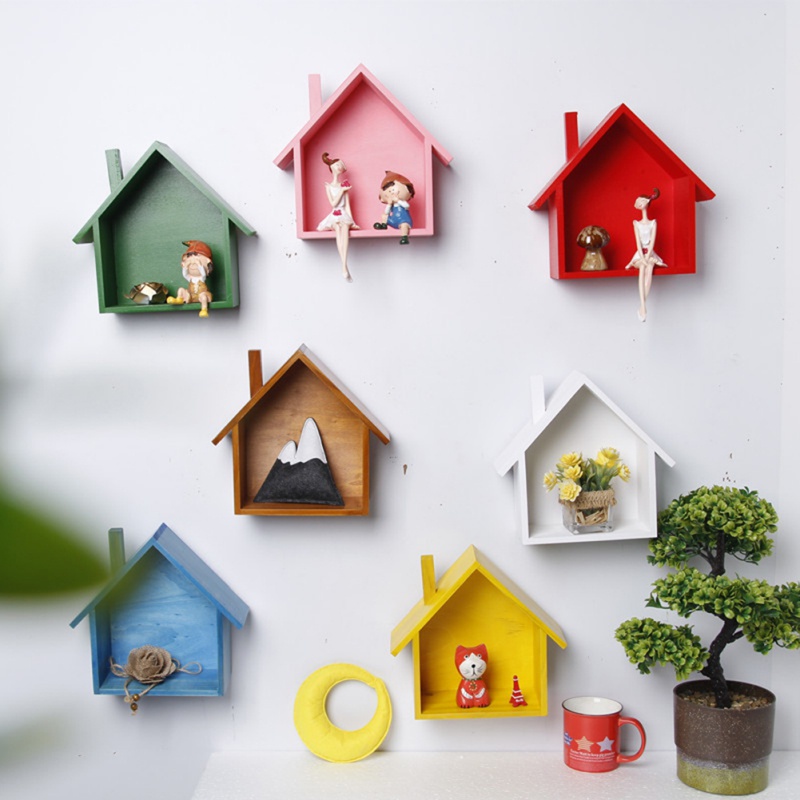 小房子壁掛置物架 牆面裝飾彩色小房子 寶寶房間裝飾 家居客廳裝飾 臥室創意收納置物架 壁掛裝飾品