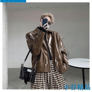 ✨小谷精品✨最新熱銷秋冬新款亮面反光短版皮衣外套男痞帥小眾輕奢皮夾克情侶ins熱門