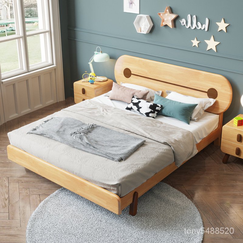 萬達木業 現貨北歐實木床簡約輕奢單人兒童床1.2米臥室套房拚色傢具635 FTAY