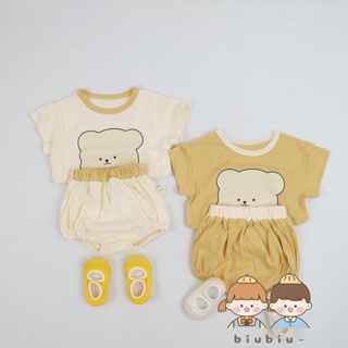 🎀biubiu童裝🎀INS韓國同款夏季套裝男女寶寶中性顯白卡通T恤+短褲兩件套