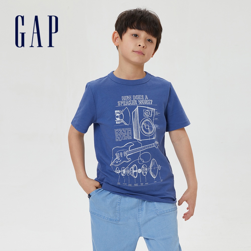 Gap 男童裝 短袖T恤-墨藍色(593621)