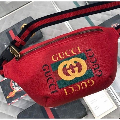 艾琳二手 GUCCI 古馳 Logo Print Small 527792 小款 腰包 紅色 有現貨