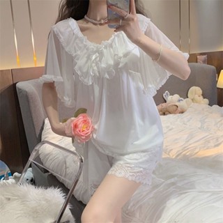 【LULU服飾專區】性感睡衣 ins 純慾風 性感 冰絲 薄款 夏天 睡衣 女 2023年 新款 蕾絲套裝200斤傢居服