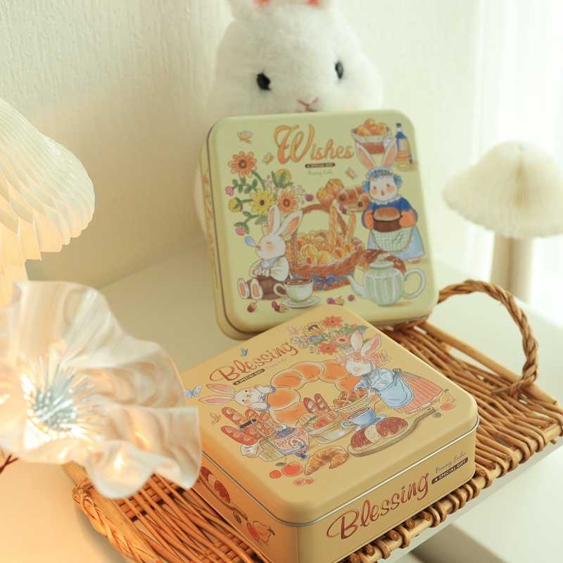 【現貨】【馬口鐵盒】Bunny Lulu小兔子甜品正方形曲奇餅乾雪花酥盒 禮品包裝盒 馬口鐵盒