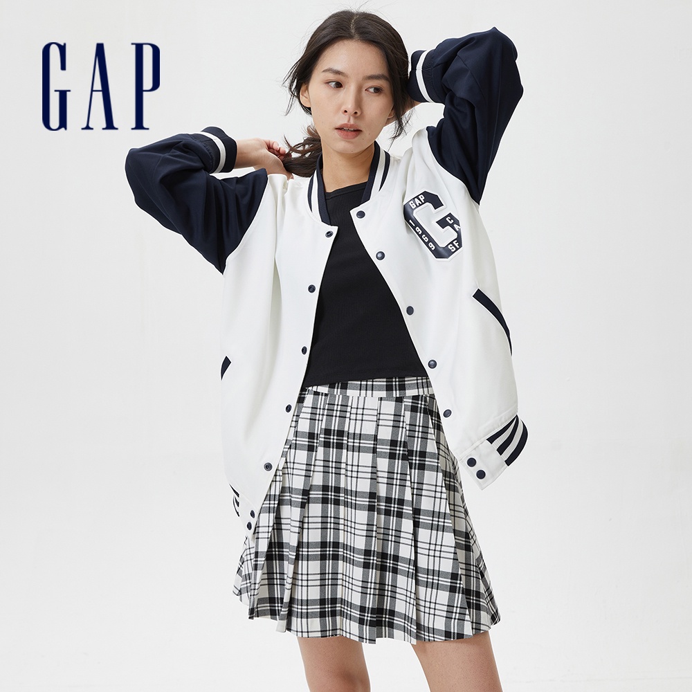 Gap 男女同款 Logo撞色運動棒球外套-灰白色(602740)