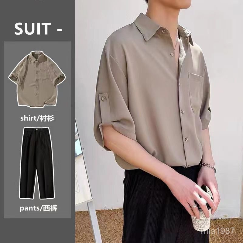 【精品男裝】襯衫男短袖韓版潮流ins七分袖襯衣輕熟風痞帥夏季冰絲高級感上衣jioyh SD9T