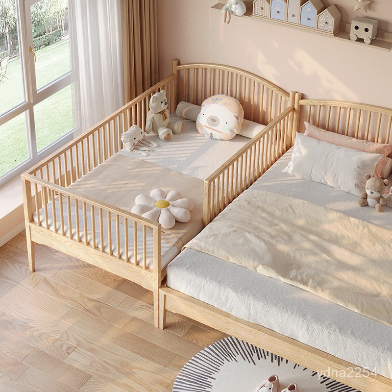 【Baby專屬】山姆傢具拚接床兒童房原木風實木床帶護欄1.2米1米圍欄嬰兒加寬高架高腳床嬰兒床 嬰兒拚接床 帶護欄兒童床