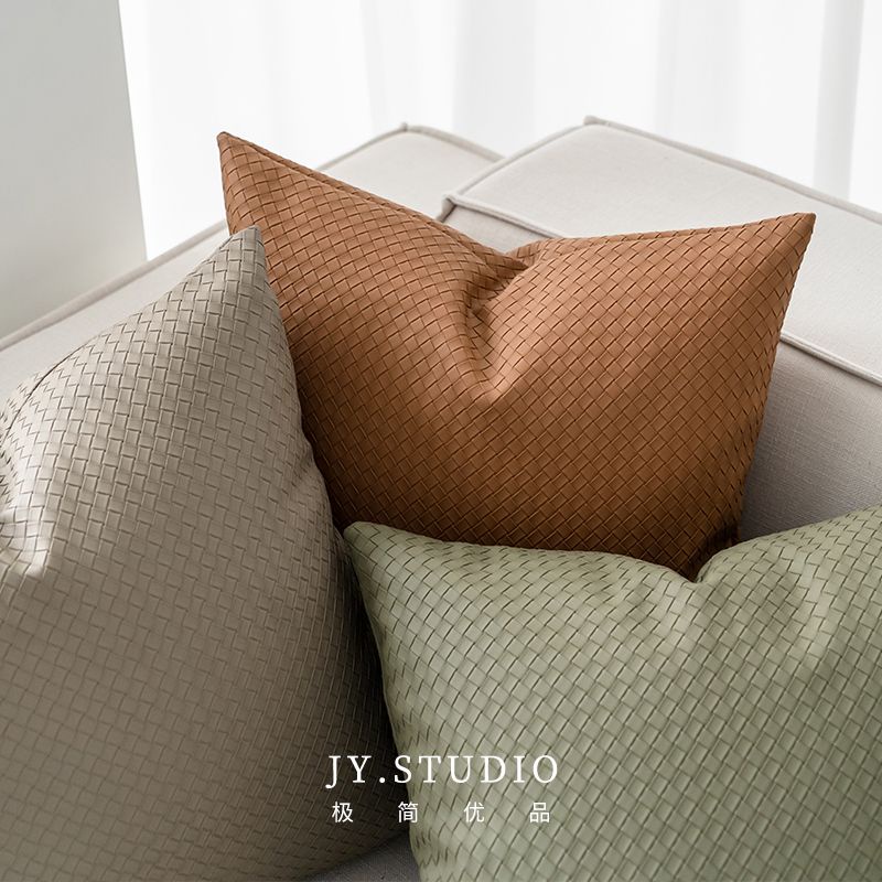 💖居家生活館💖編織紋理皮革抱枕高級感現代輕奢客廳沙發素色靠枕套 30×50 45×45 60×60 50×50