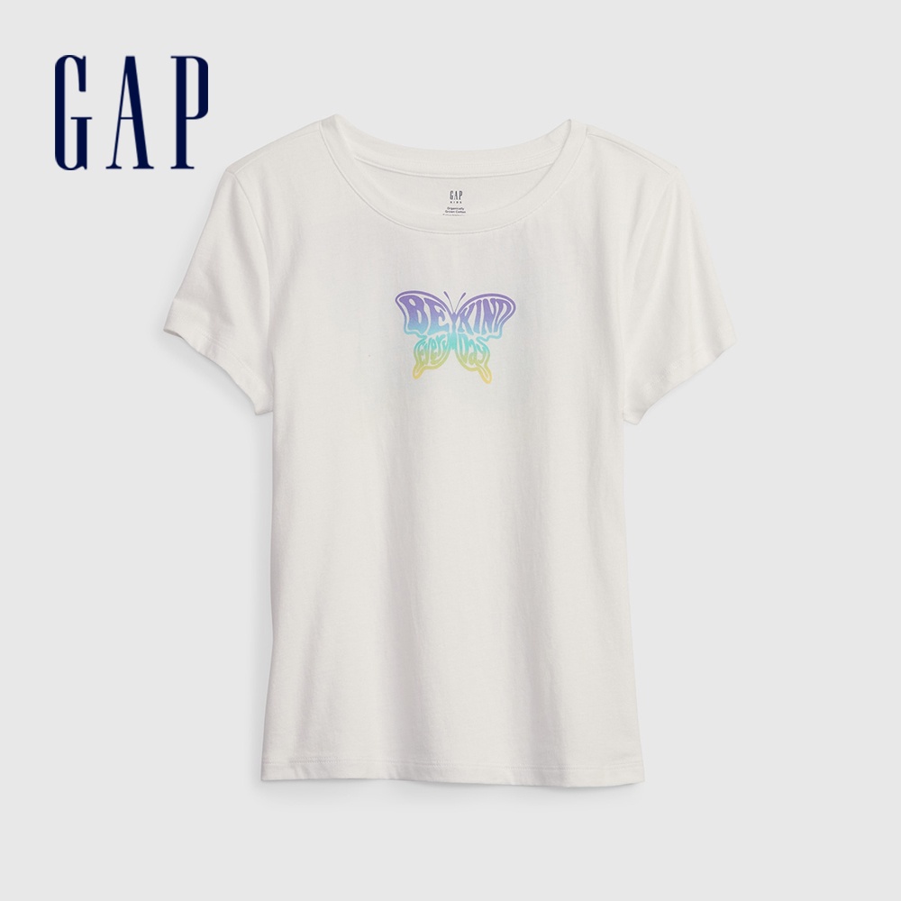 Gap 女童裝 印花短袖T恤-白色(601397)