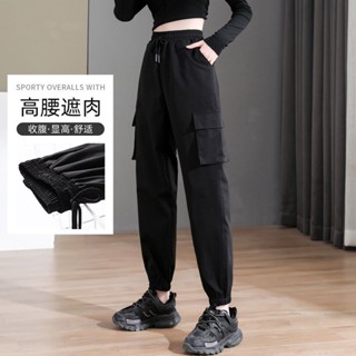 【Wik】休閑褲 長褲 女 春夏季新款韓版工裝褲女鬆緊腰時尚潮流束腳休閒街頭運動褲潮