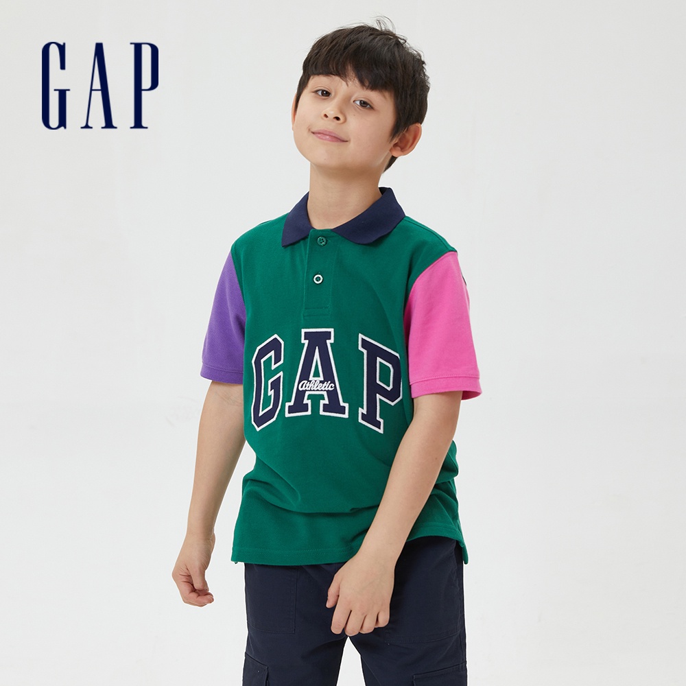 Gap 男童裝 Logo運動短袖POLO衫-綠色(585696)