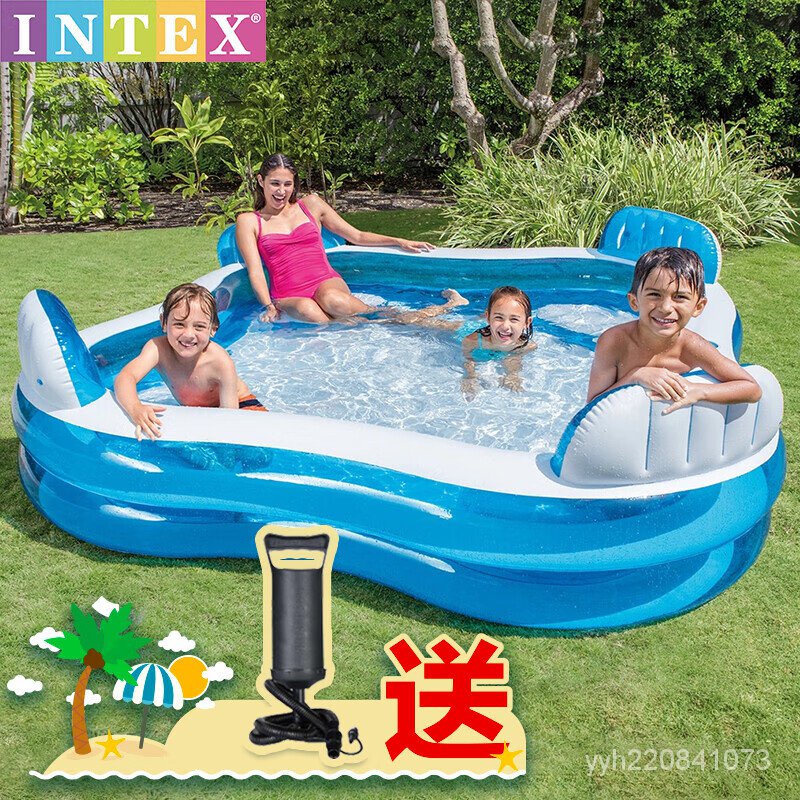 浴桶 浴盆 泡澡INTEX 56475靠背座位傢庭水池兒童充氣遊泳池戲水池海洋球池