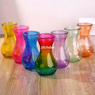 ✔細口花瓶✔ 七彩 花瓶 辦公室創意綠籮水培容器透明玻璃瓶花盆瓶插養花植物器皿 J1