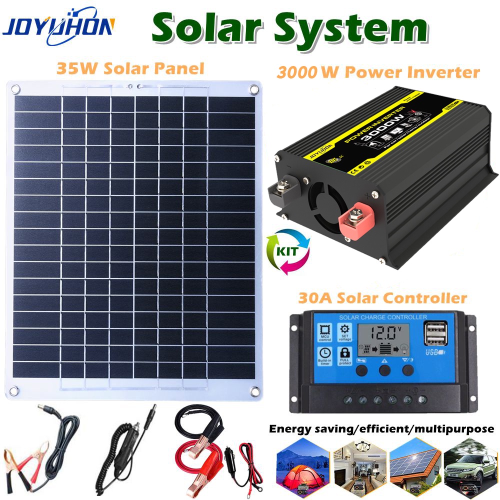 JOYUHON 12V至110V/220V太陽能發電裝置 35W單晶太陽能板3000W電源逆變器30A控制器